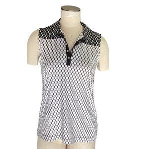 TAIL Sleeveless Golf Snap-Button Tank Top Black White Honeycomb Sz M 176K